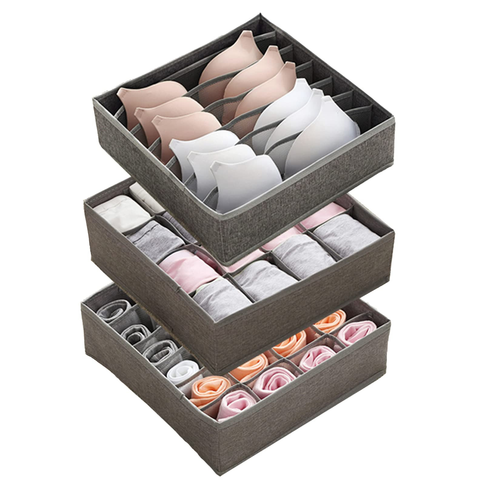 Bra Socks Underwear Organizer 3 Pack Foldable Closet Drawer Storage Soft Fabric