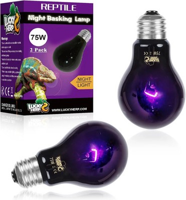 LUCKY HERP Reptile Night Heat Bulb 2 Pack 50W/75W UVA Heat Lamp E26