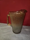 Vintage Jeanette Carnival Glass Tree Bark Pattern Iridescent Marigold Pitcher