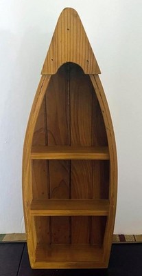 Vtg Wood Canoe Style Boat Display Shelf 16'' Tall 6'' Length Table Top Wall Mount