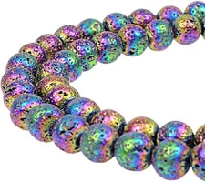 MJDCB Electroplate Color Natural Volcanic Lava Stone Round 8mm, 