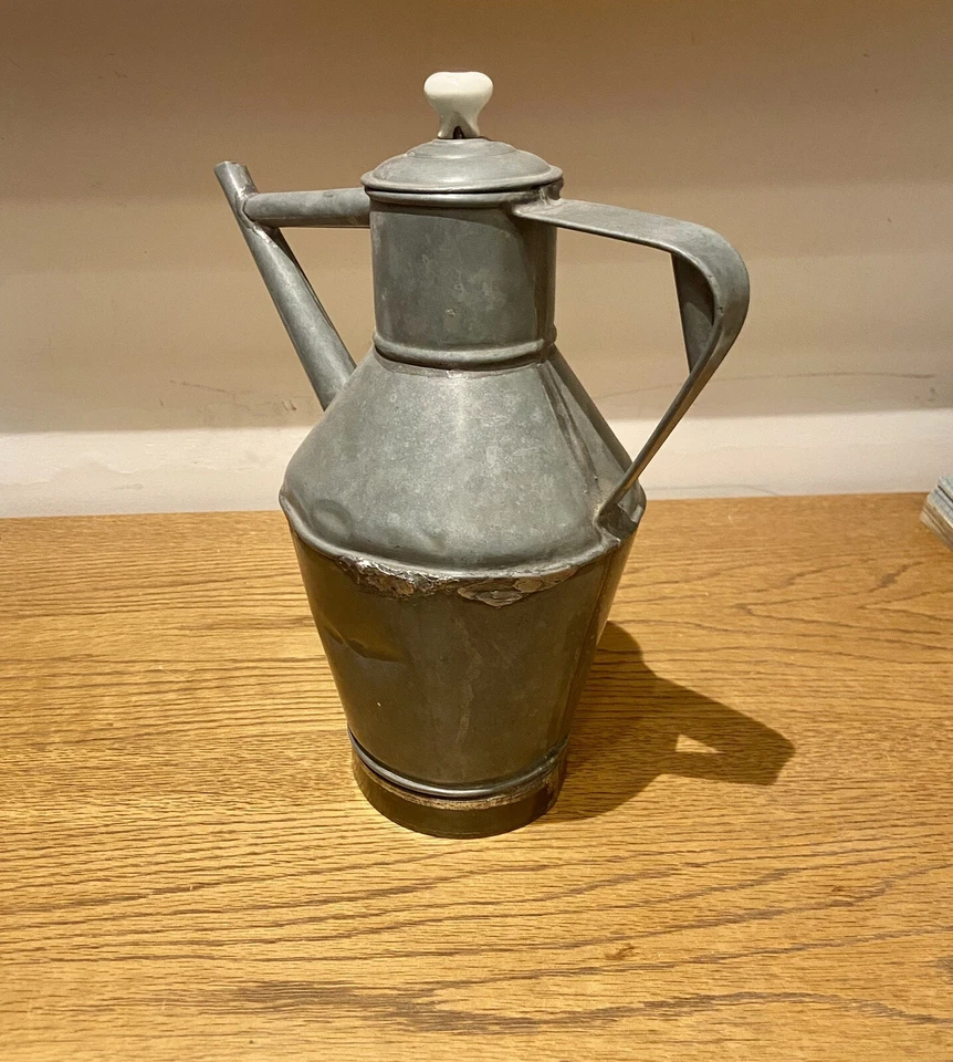 ANCIEN BROC A EAU CARAFE EN ZINC avec couvercle DECO JARDIN TERRASSE - Photo 2/4