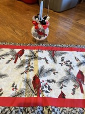 Christmas Cardinals Table Runner And Ornament And Stand Handmade