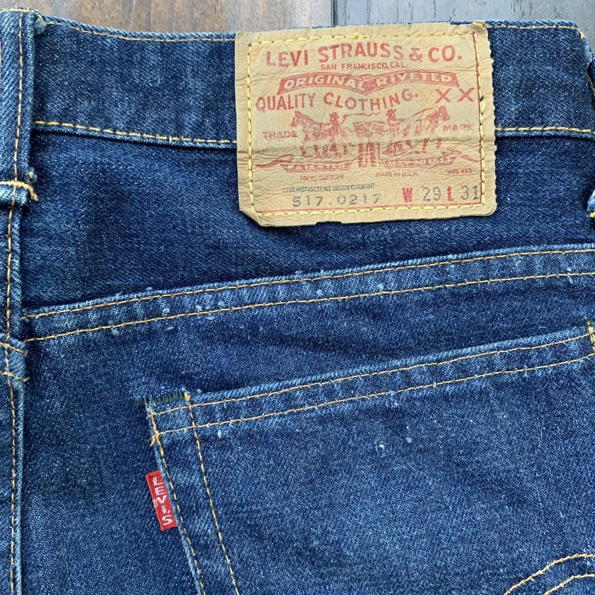 Vintage Levis 517 XX 60s Denim Jeans 501 Big E Red Tab Boot Cut Dark Wash Flare