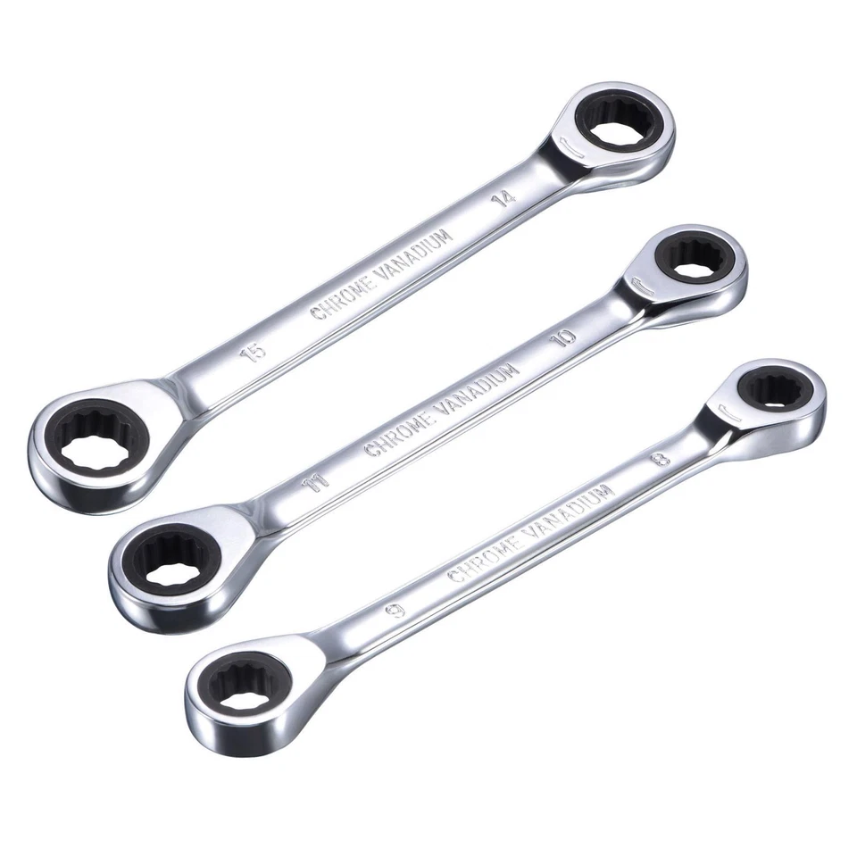 UXCELL Double Box End Ratcheting Wrench Metric 72 Teeth 12 Point Ratchet Spanner Tools