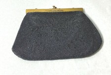 Antique Hand Beaded in BELGIUM Clutch Evening Purse Bronze and Black