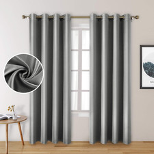 HOMEIDEAS 2 Panels Silver Grey Faux Silk Blackout Curtains, 52 X 96 Inch Room Da