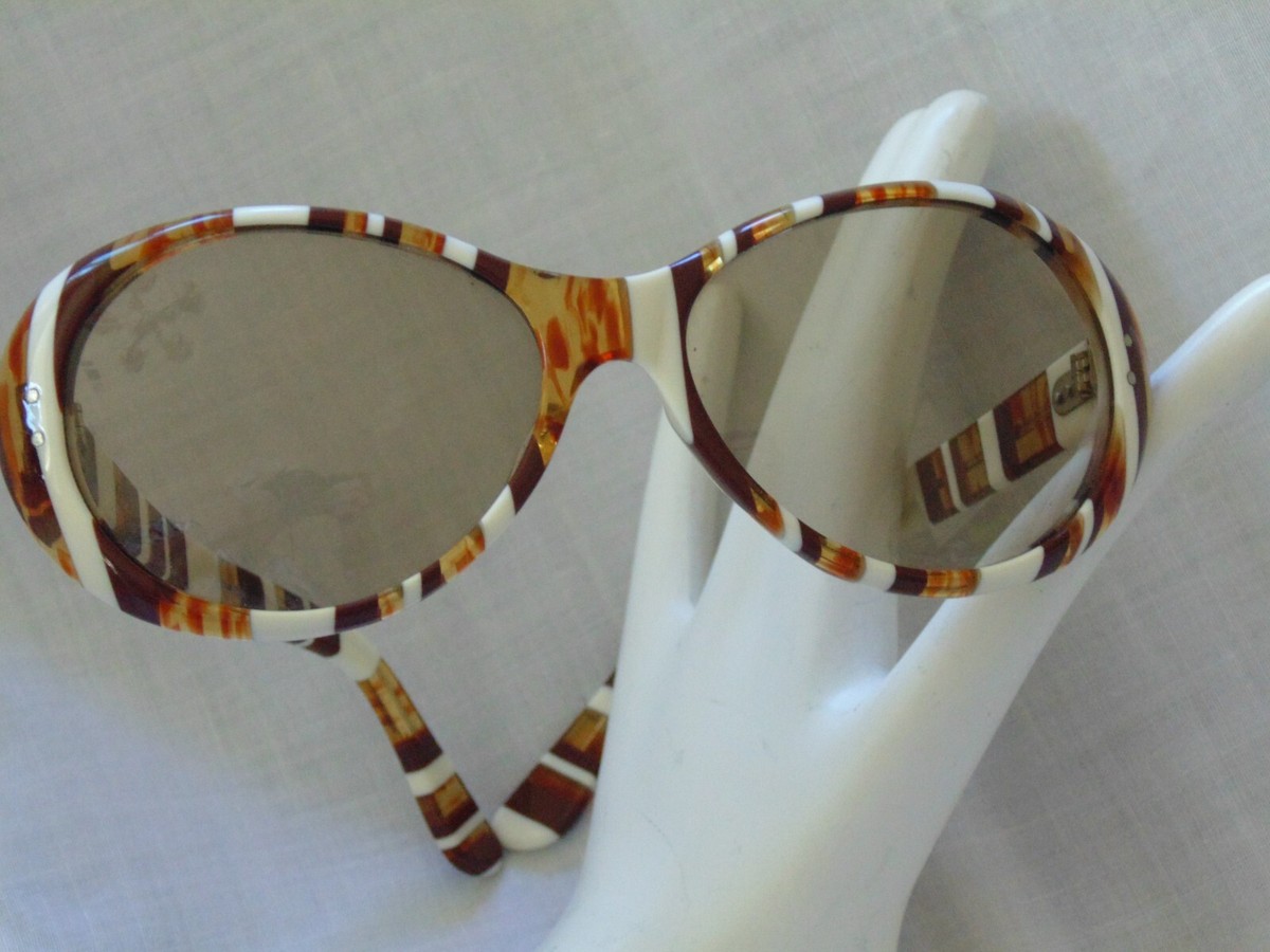 Vtg U/Z Oversize Sunglasses Womens RARE Tortoise White Stripe