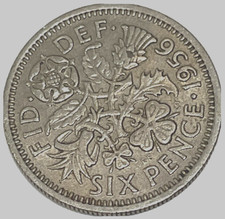 1956 Great Britain 6 Pence World Coin KM# 903 Sixpence Elizabeth 6p Lot A4-224