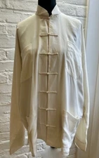✫Elegant *SHANGHAI TANG* Oversized Ivory Lined 100% Silk Jacket Blouse XL Unisex