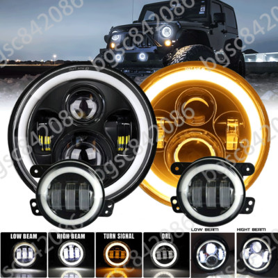 7'' Inch 90W LED Headlight DRL+ Fog Light Combo White For 07-18 Jeep Wrangler JK