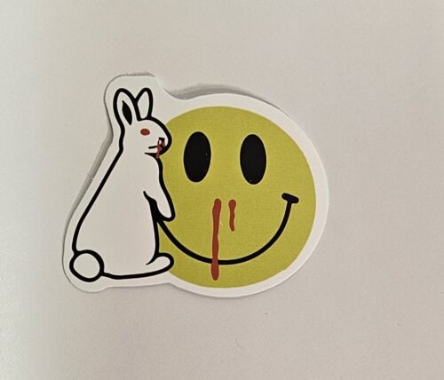 Bloody Nose Smile Emoji Rabbit Skateboard Sticker Retro Waterproof Decal - Picture 4 of 5