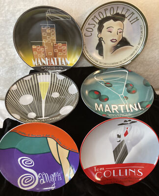 Art Deco / Retro Barware Cocktail Plates 2003 New in Original Container 8 inches