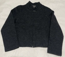 VINTAGE Herman Geist Sweater Women Petite XL Grey 100% Wool Full Zip Jacket EUC