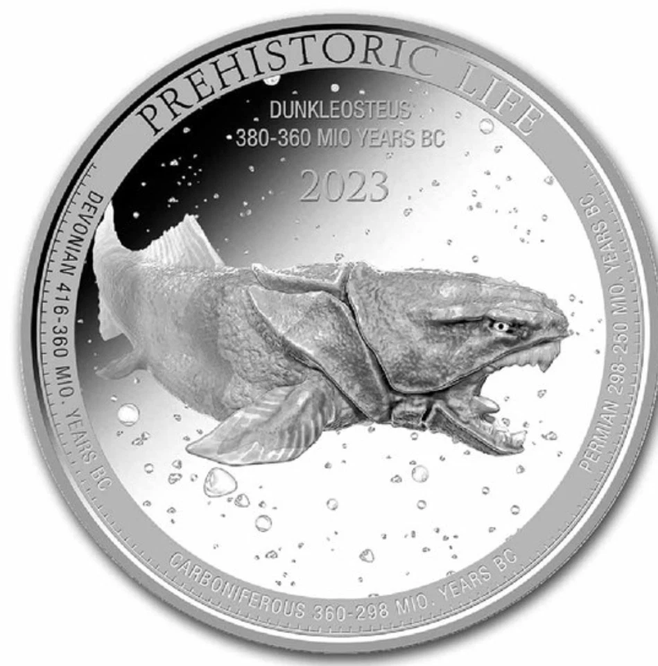 2023 CONGO D.R. 20F  1 OZ $2 PREHISTORIC LIFE - DUNKLEOSTEUS NGC MS69 FR SILVER - Image 3 of 4