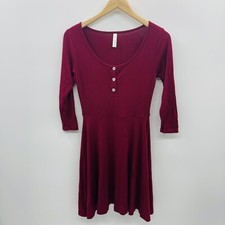 Loveappella Juniors Size XS 3/4 Sleeve A Line Jersey Knit Mini Dress in Burgundy