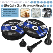 25Pcs 3 Inch Cut Off Wheel Cutting Disc With Mandrel Set For Metal Rotary Tool