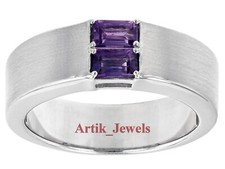 Artik Jewels Herrenring Mit Nat&uuml;rlichem Amethyst, 14K Wei&szlig;gold Plattiert #808