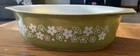 Vintage Pyrex Green Spring Blossom Crazy Daisy Oval Casserole Dish 045 - 2.5 Qt