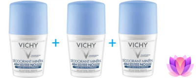 Pack Vichy 48H Mineral Deodorant Roll-On 3x 50ml Made in France.
