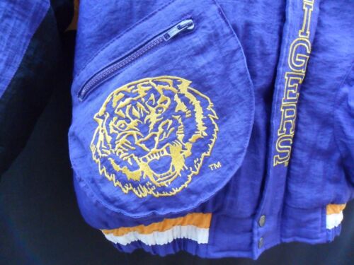 RARE VTG 80s-90s LSU GEAUX TIGERS BIG CAT FULL ZIP LINED PUFFER JACKET MEN'S L - Picture 5 of 17