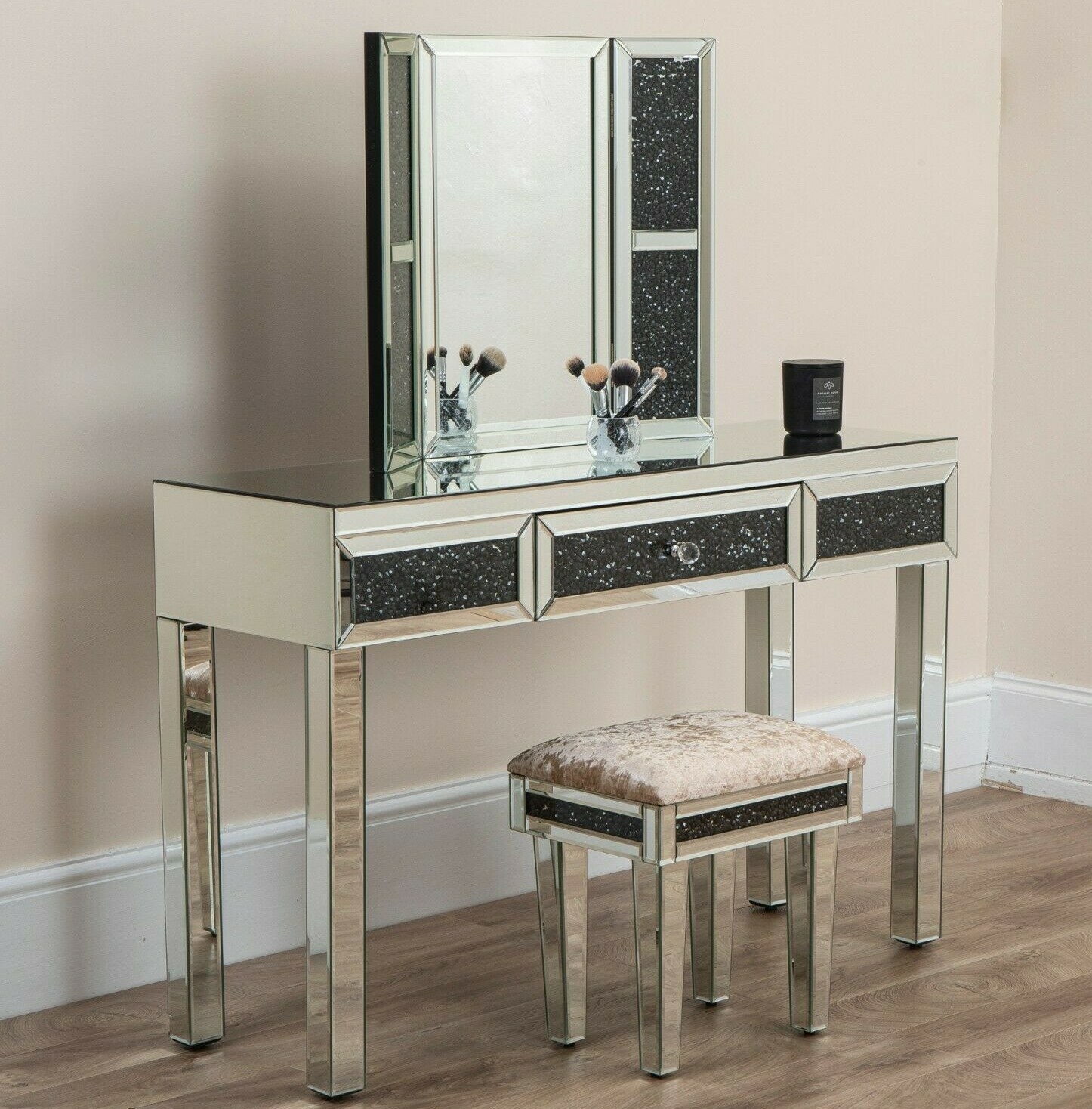 Mirrored Dressing Table Makeup Set French Style Crushed Diamond
