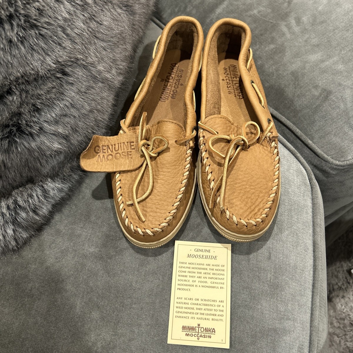Minnetonka Natural Brown Moosehide Leather Classic Moccasins