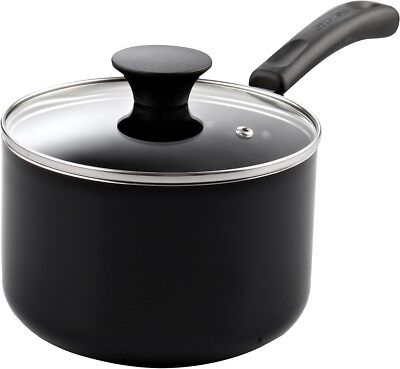 Cook N Home 3 Quart Black Nonstick Saucepan With Lid Easy Clean Heat Distribu...