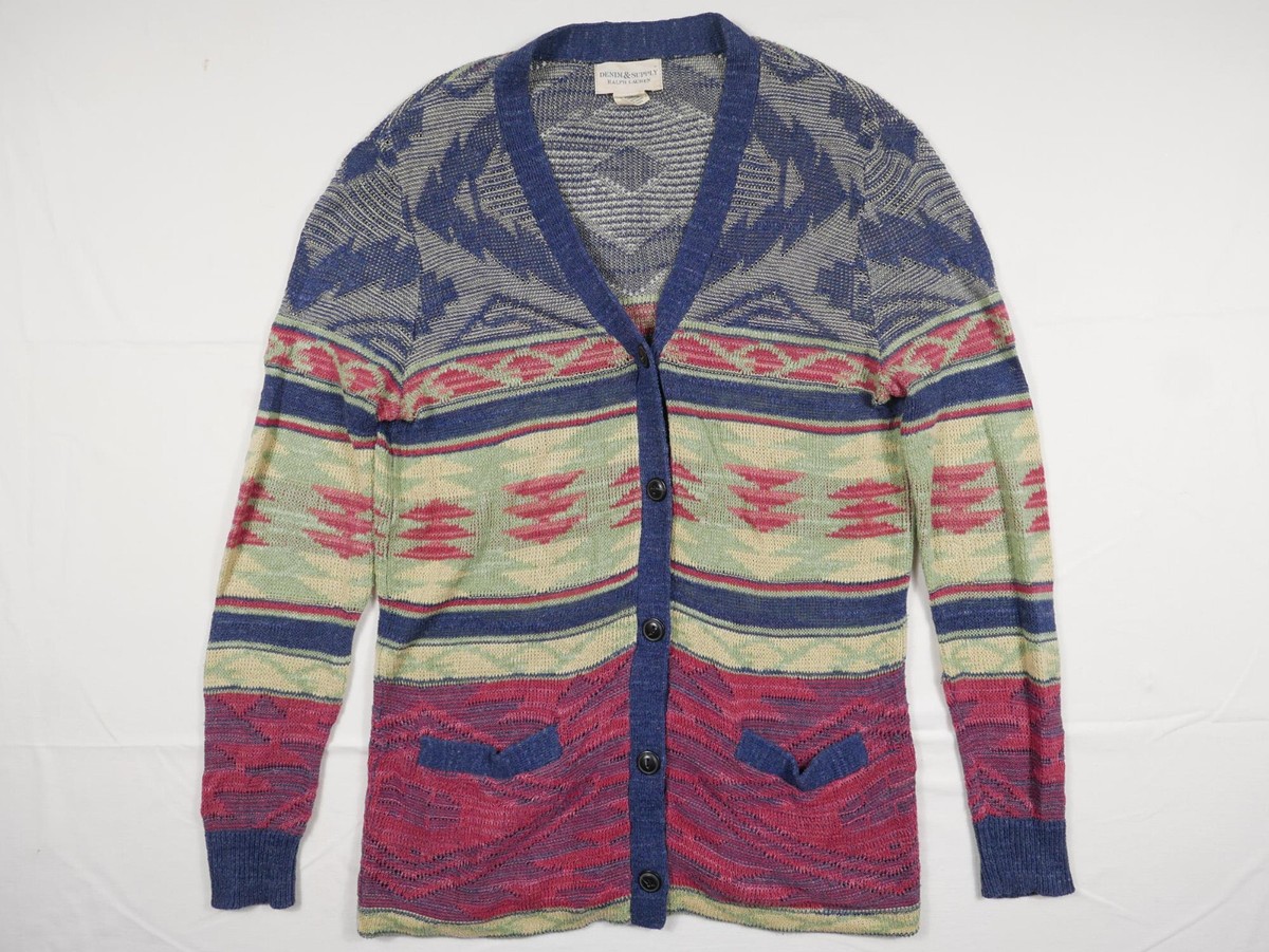 Ralph Lauren Denim Supply Cardigan Sweater Aztec Southwestern Indian RARE  M