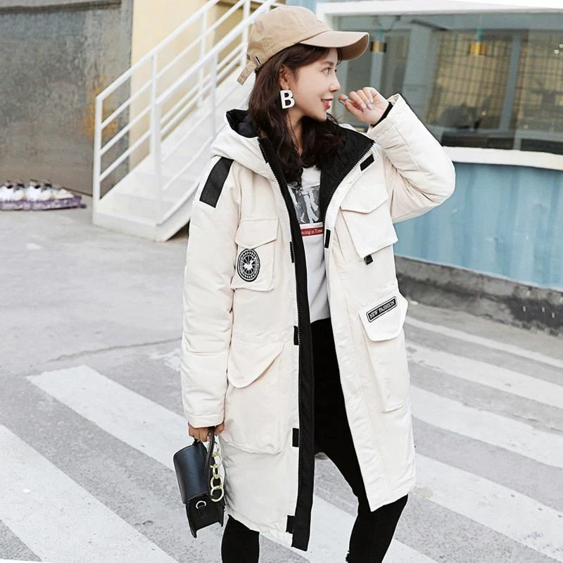 Women Winter Jacket Fashion Loose Hooded Long Cotton Padded Oversize Parka  Coat