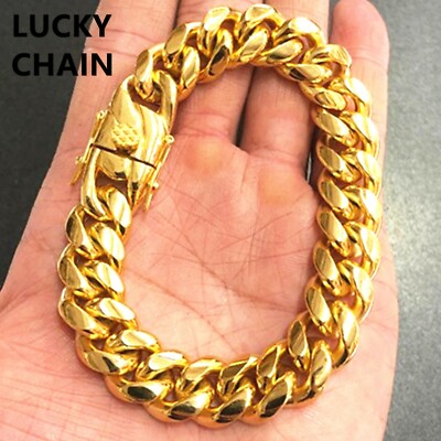 STAINLESS STEEL GOLD MIAMI CUBAN LINK BRACELET 8.5''x14mm 88g | eBay