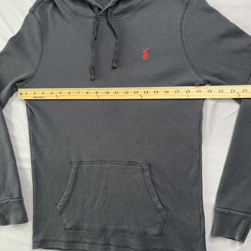 Polo Ralph Lauren Mens Large Black Waffle Knit Pullover Hoodie Slim Fit Pony Red - Picture 12 of 18