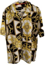 Baroque Gold Famous Italian Designer Style Mens Short Sleeve Size L 100 Rayon