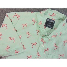 Massive Button Down Shirt Mens Large Mint Green Flamingo Print Tropical Summer