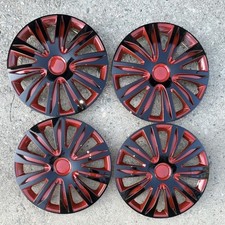 Winjet Wj-5083-13 Black Red Hubcaps Wheel Covers Set Of 4 Light Scratches Winjet Wj-5083-13 Black Red Hubcaps Wheel Covers Set Of 4 Light Scratches