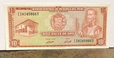 PERU 10 Soles De Oro Banknote  UNC **NICE** FREE Shipping