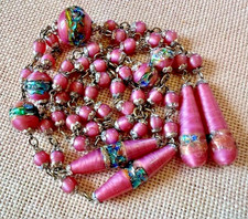 Collier à pendentif - Métal, perles de verre & strass, argenté, blanc