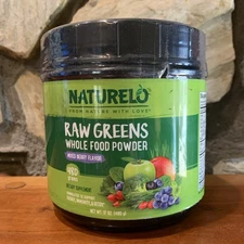NATURELO Raw Greens Superfood Powder Mixed Berry Boost Energy, Detox, Exp 7/2026