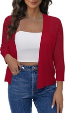 Women s 3/4 Sleeve Cropped Cardigan Sweater Open Front Short Shrug Jacket