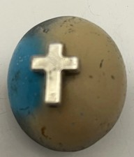 Christian Cross Stone Rock Natural with Splash Paint and Silver Cross Decor