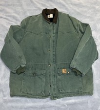Vintage Carhartt Jacket Lined Green Chore Barn Coat CQ7194- 3XL VERY CLEAN - USA