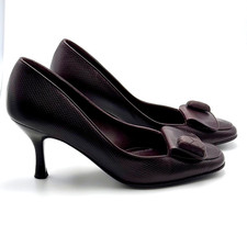 Salvatore Ferragamo TAM Fondente Brown Leather Square Toe Pumps 5B Italy