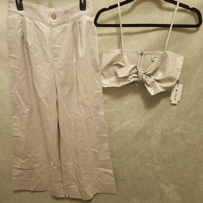JASON WU Linen Blend Lavender Purple Wide Leg Pant Bow Crop Top Set $425