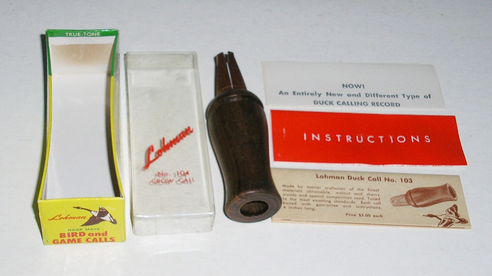 Vintage Lohman No. 104 Crow Call Wooden Complete with Box & Instructions *Minty*