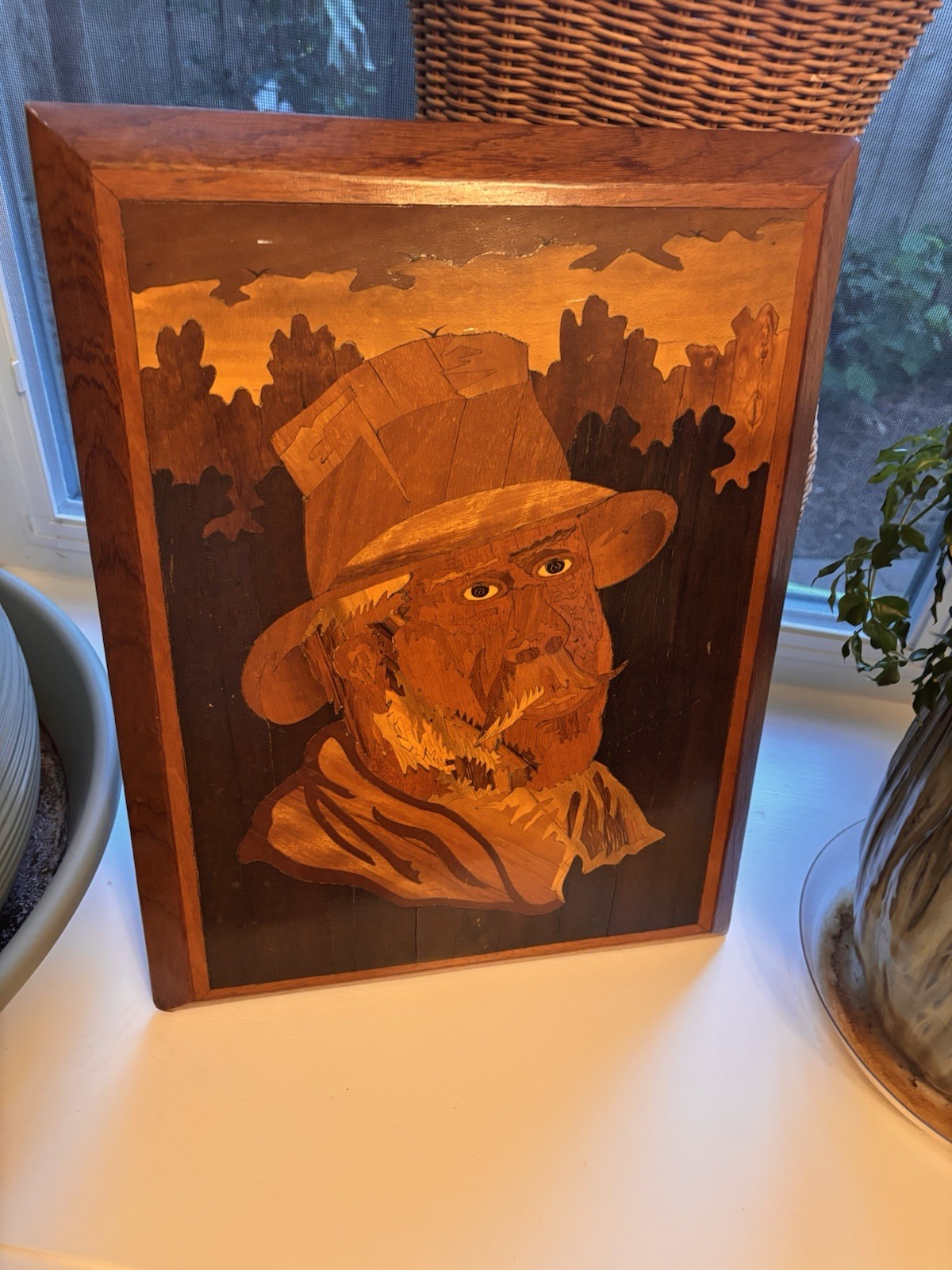 Vintage Marquetry Mosaic Wood art 14” X 16”