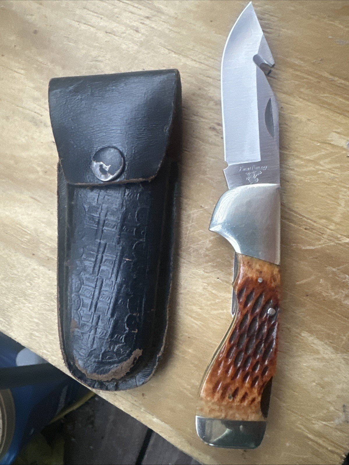 Frost Cutlery Japan Vintage Bone Handle Buffalo Lockhorn Folding Knife