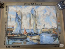 Vintage Needlepoint Canvas sail boats Royal Paris Made in France