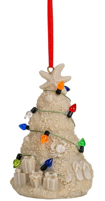 White Sand Beach Christmas Tree with Lights Tropical Nautical Ornament