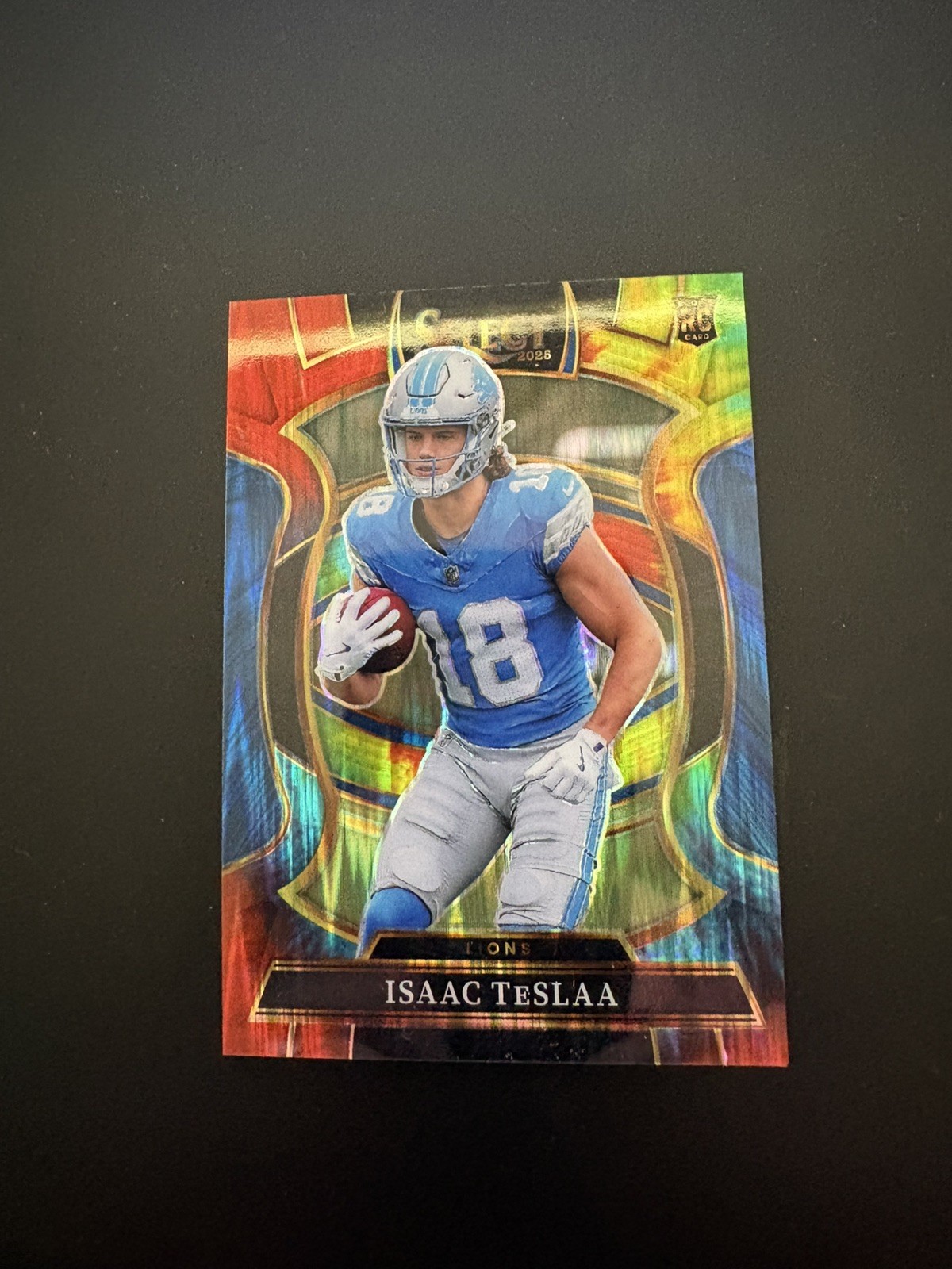 2025 Panini Select Isaac Teslaa Rookie Prizm #70 Tie Dye /25 Detroit Lions