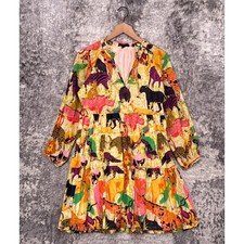 J Crew Dress XS Womens Ratti Safari Animal Print Tiered Popover Mini